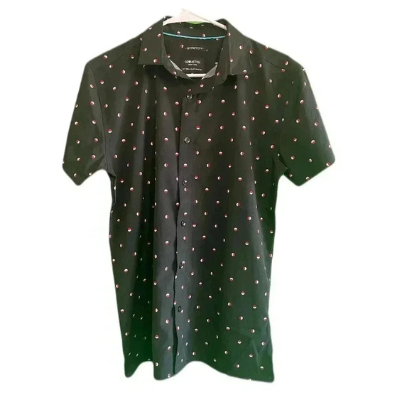 Men’s size small Black Collar Button Up Short Sleeve Dress Shirt Geometrix - Picture 1 of 6